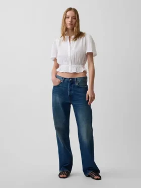 Kort peplum-top i bomullsgasbind