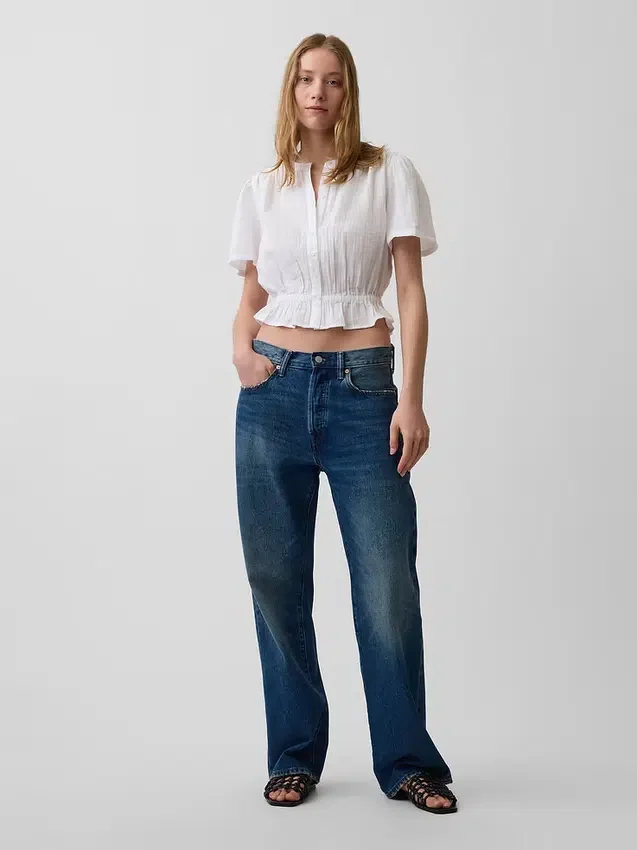 Kort peplum-top i bomullsgasbind