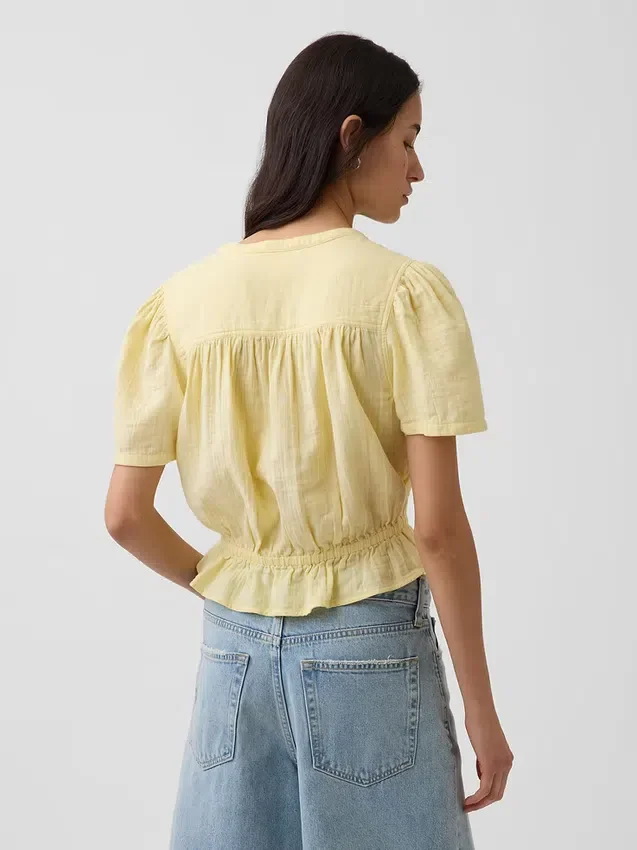 Kort peplum-top i bomullsgasbind
