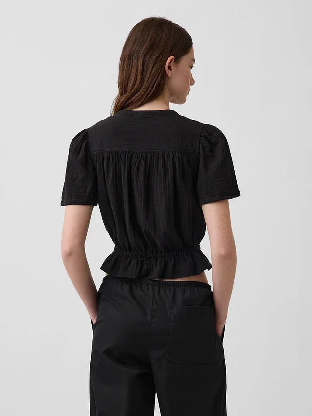 Kort peplum-top i bomullsgasbind
