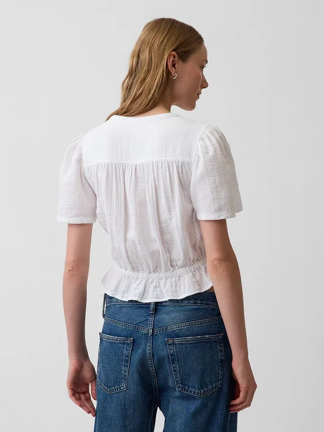 Kort peplum-top i bomullsgasbind