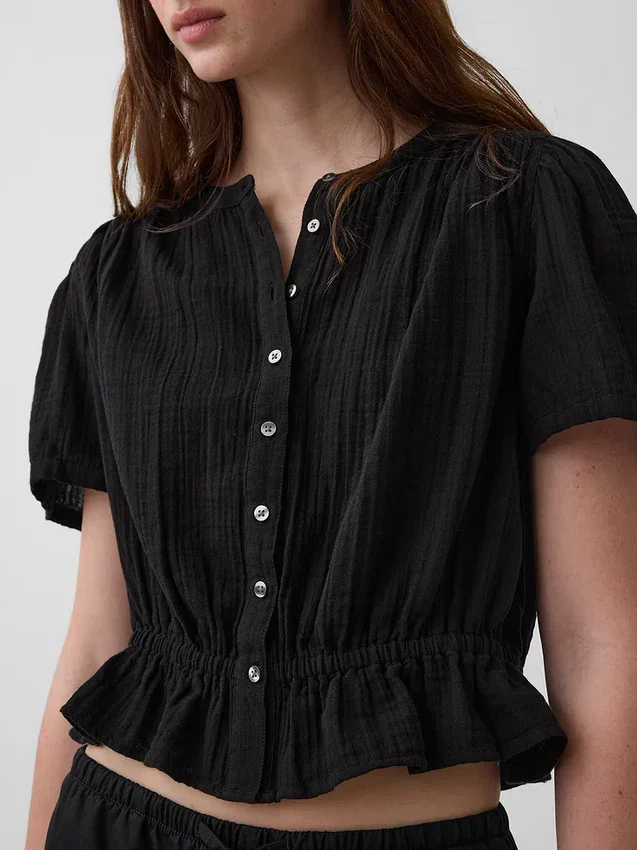 Kort peplum-top i bomullsgasbind