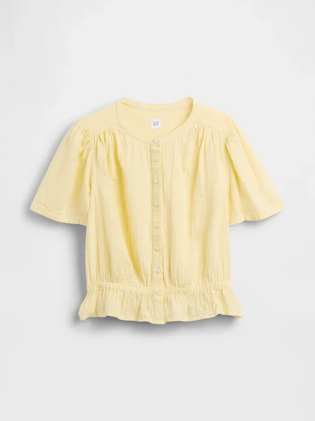 Kort peplum-top i bomullsgasbind