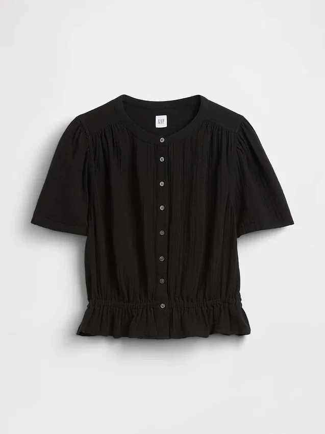 Kort peplum-top i bomullsgasbind
