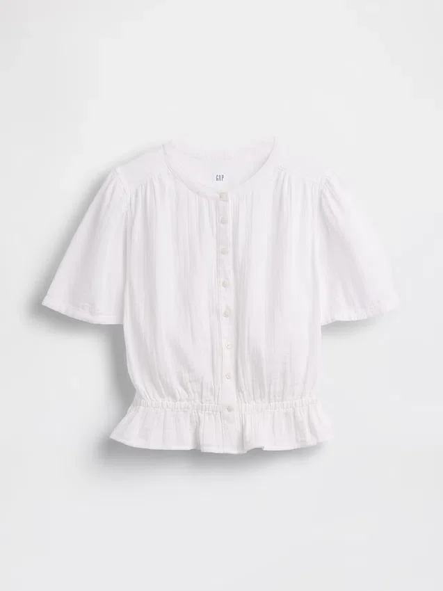Kort peplum-top i bomullsgasbind