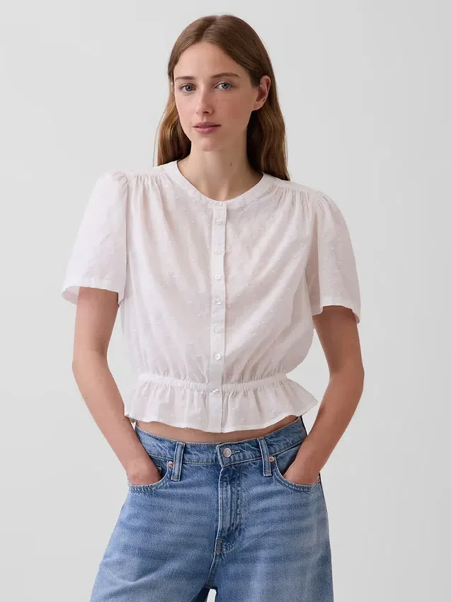 Kort peplum-top med knapper foran