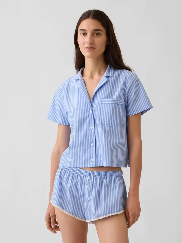 Kort pyjamas-skjorte i poplin