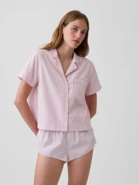 Kort pyjamas-skjorte i poplin