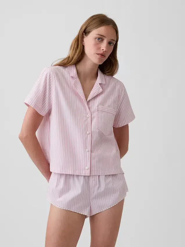 Kort pyjamas-skjorte i poplin