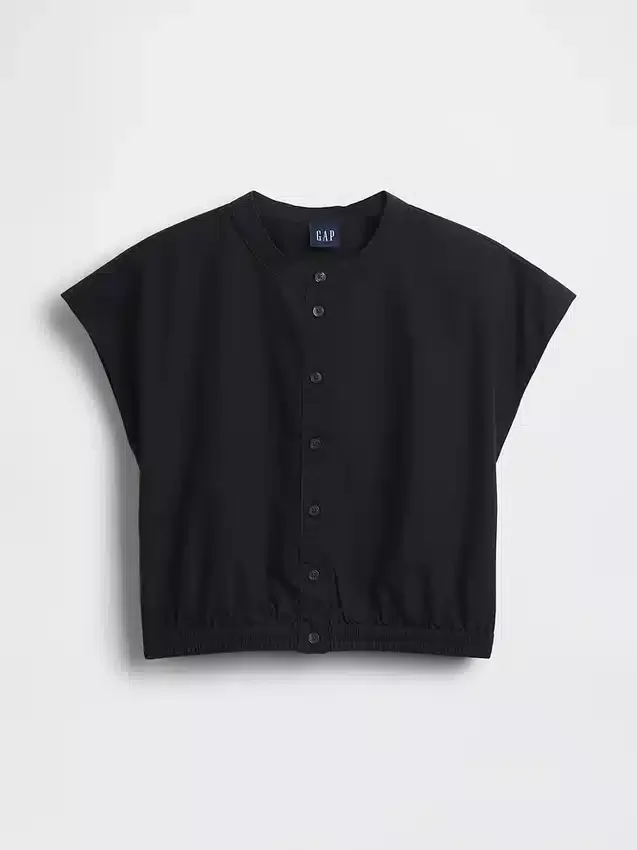 Kort skjorte i poplin med kappeærmer