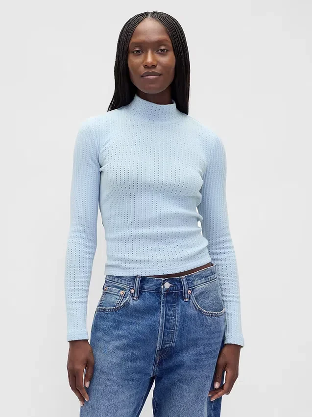 Kort turtleneck med pointelle-ribb