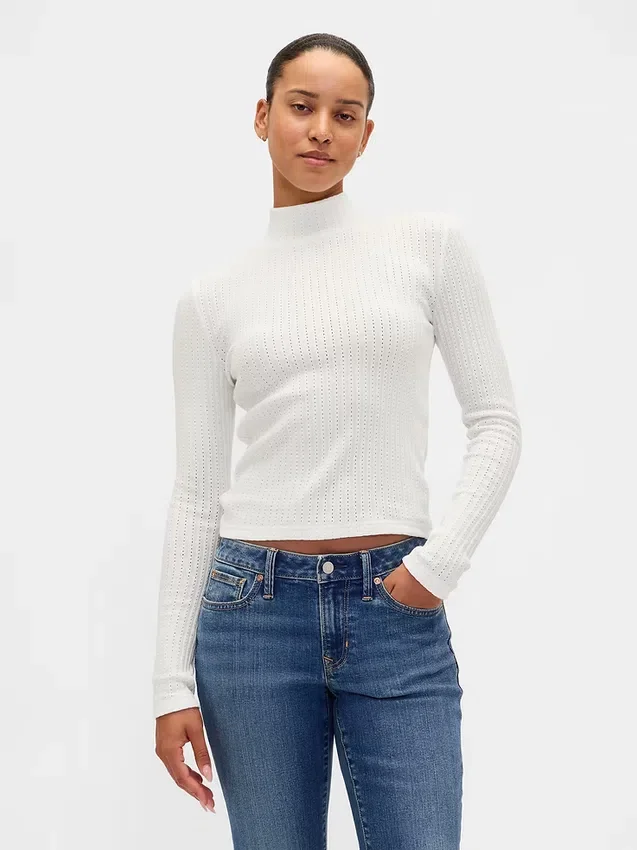 Kort turtleneck med pointelle-ribb