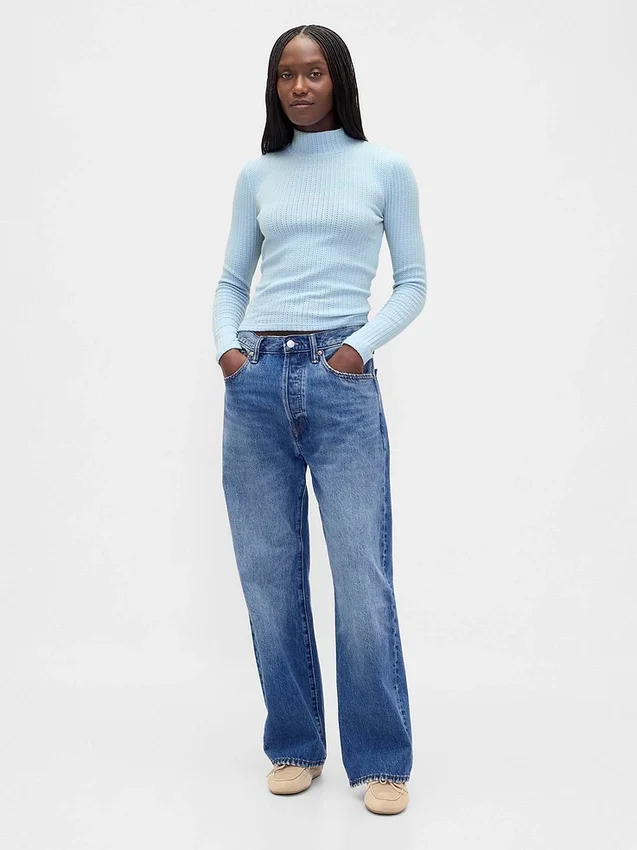 Kort turtleneck med pointelle-ribb