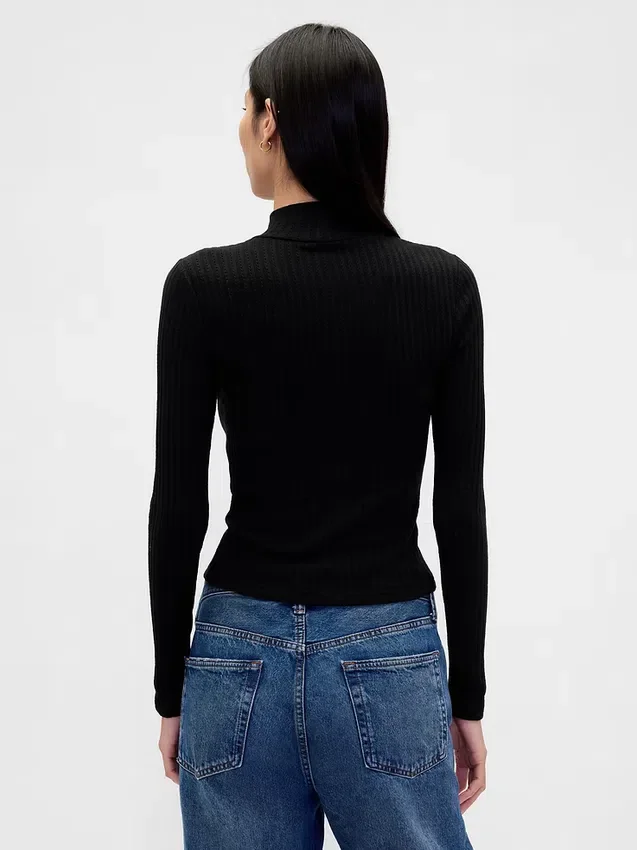 Kort turtleneck med pointelle-ribb
