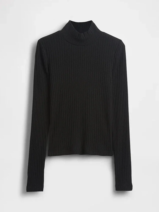 Kort turtleneck med pointelle-ribb