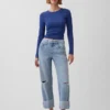 Lavt sittende, avslappet cropped-Jeans
