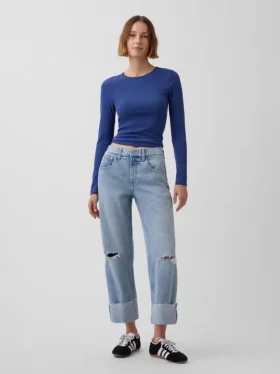 Lavt sittende, avslappet cropped-Jeans