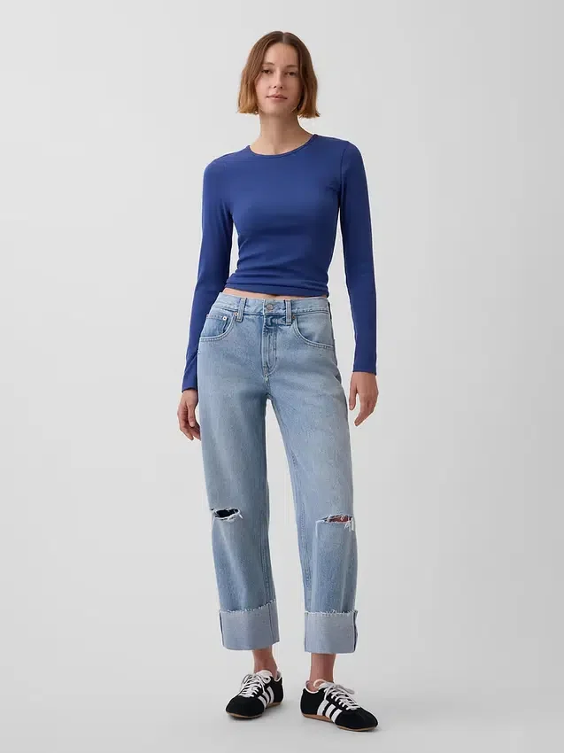 Lavt sittende, avslappet cropped-Jeans