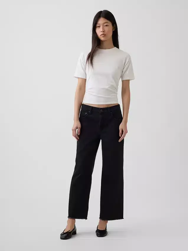 Lavt sittende, avslappet cropped-Jeans