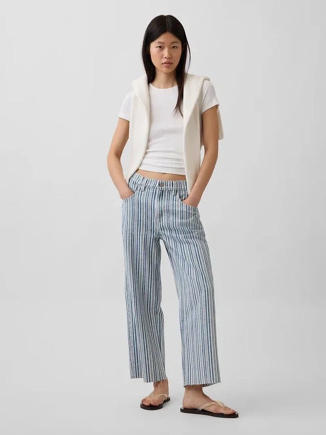 Lavt sittende, avslappet cropped-Jeans