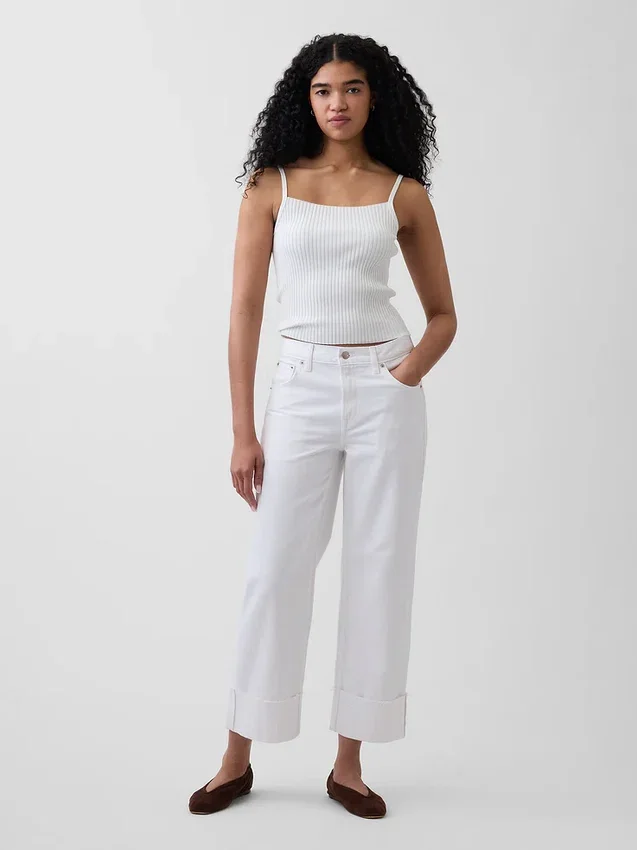 Lavt sittende, avslappet cropped-Jeans