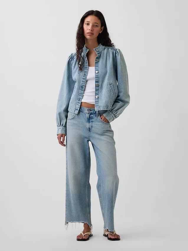 Lavt sittende, avslappet cropped-Jeans