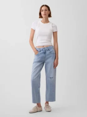 Lavt sittende, avslappet cropped-Jeans