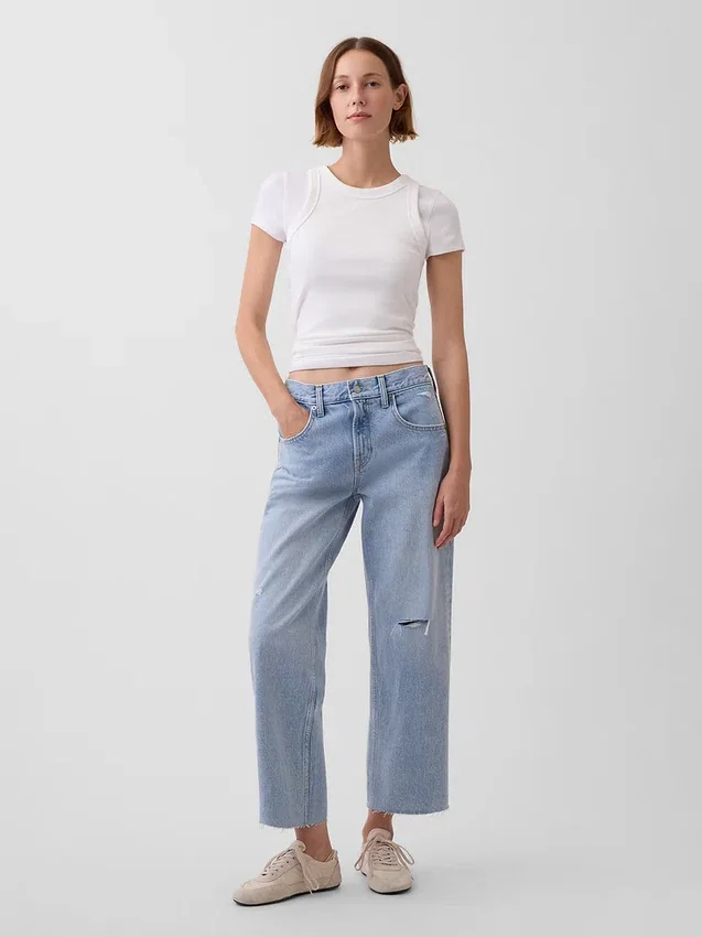 Lavt sittende, avslappet cropped-Jeans