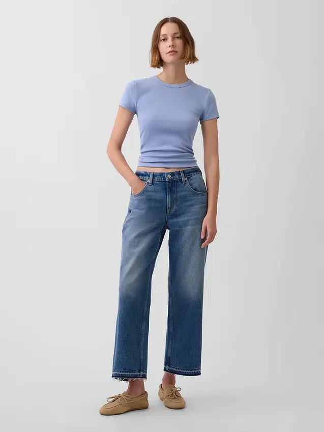 Lavt sittende, avslappet cropped-Jeans