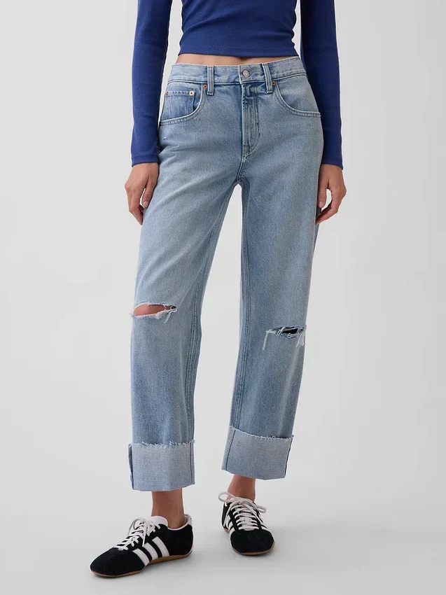 Lavt sittende, avslappet cropped-Jeans