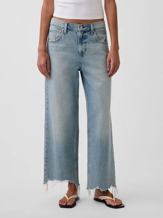 Lavt sittende, avslappet cropped-Jeans