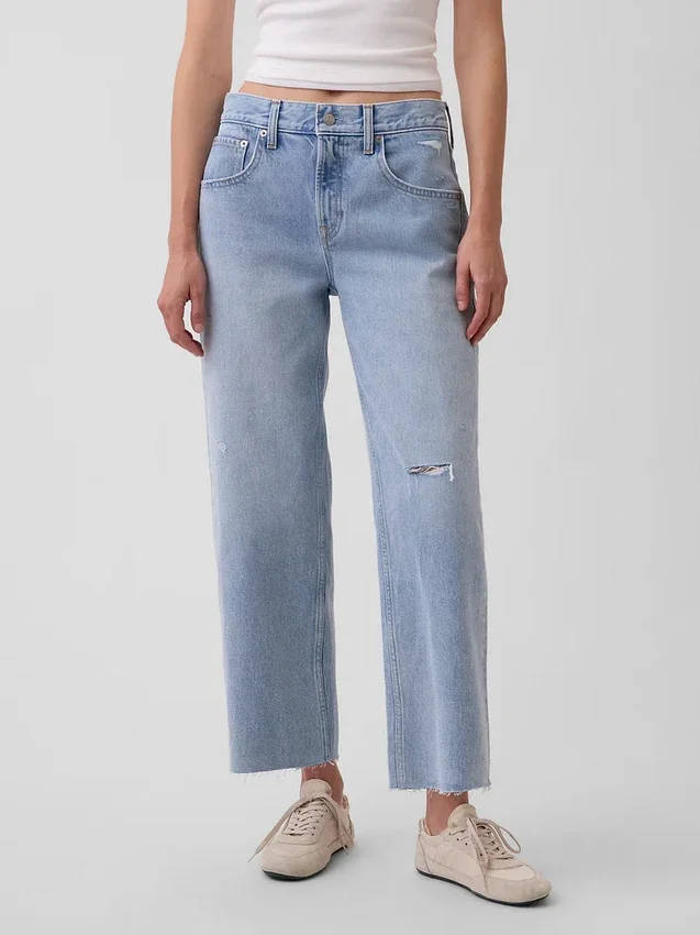 Lavt sittende, avslappet cropped-Jeans