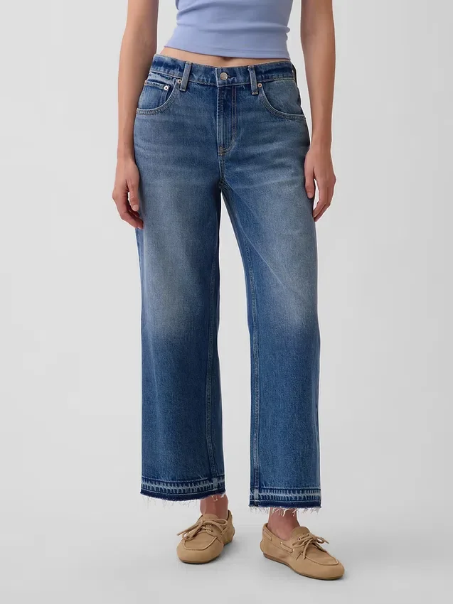 Lavt sittende, avslappet cropped-Jeans