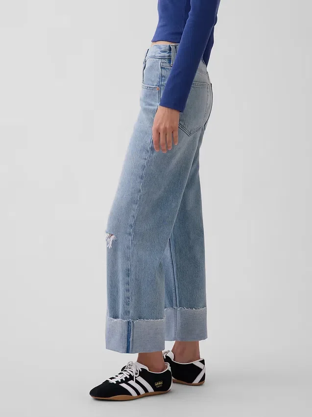 Lavt sittende, avslappet cropped-Jeans