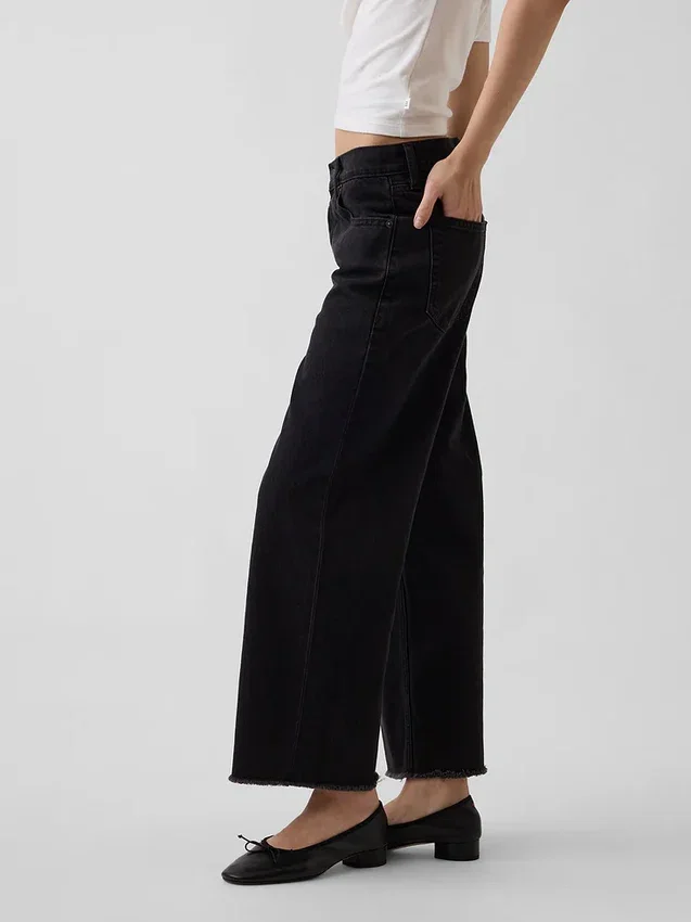 Lavt sittende, avslappet cropped-Jeans