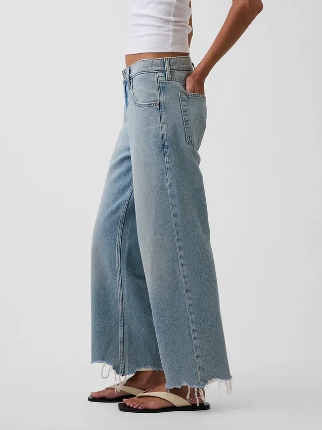 Lavt sittende, avslappet cropped-Jeans