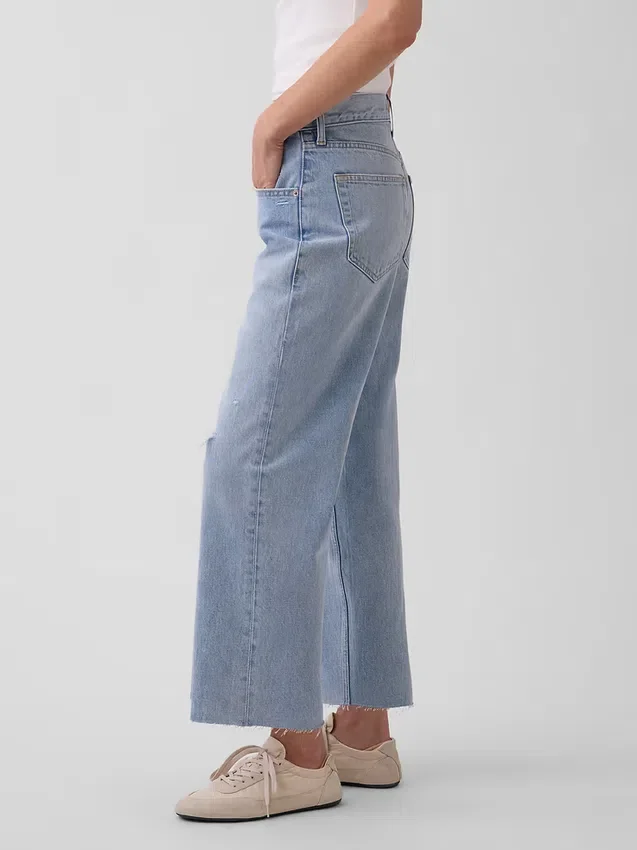Lavt sittende, avslappet cropped-Jeans