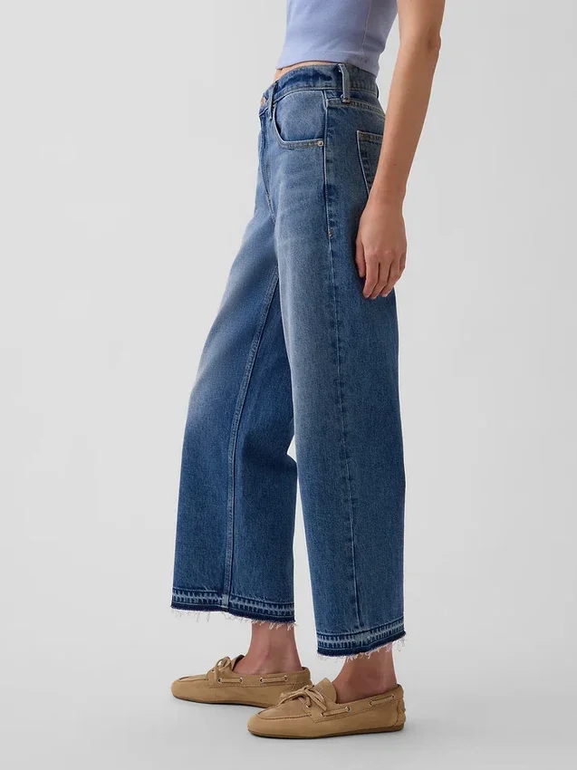 Lavt sittende, avslappet cropped-Jeans