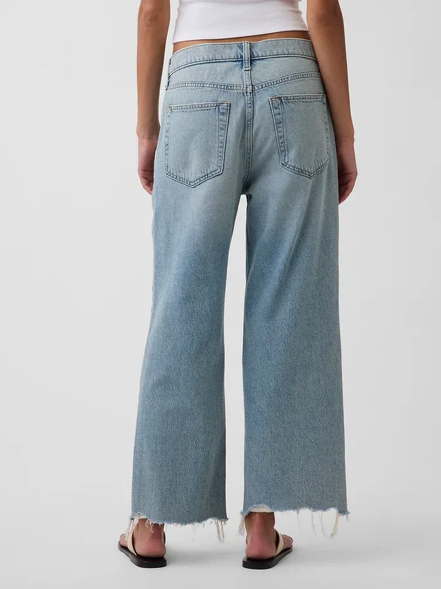 Lavt sittende, avslappet cropped-Jeans