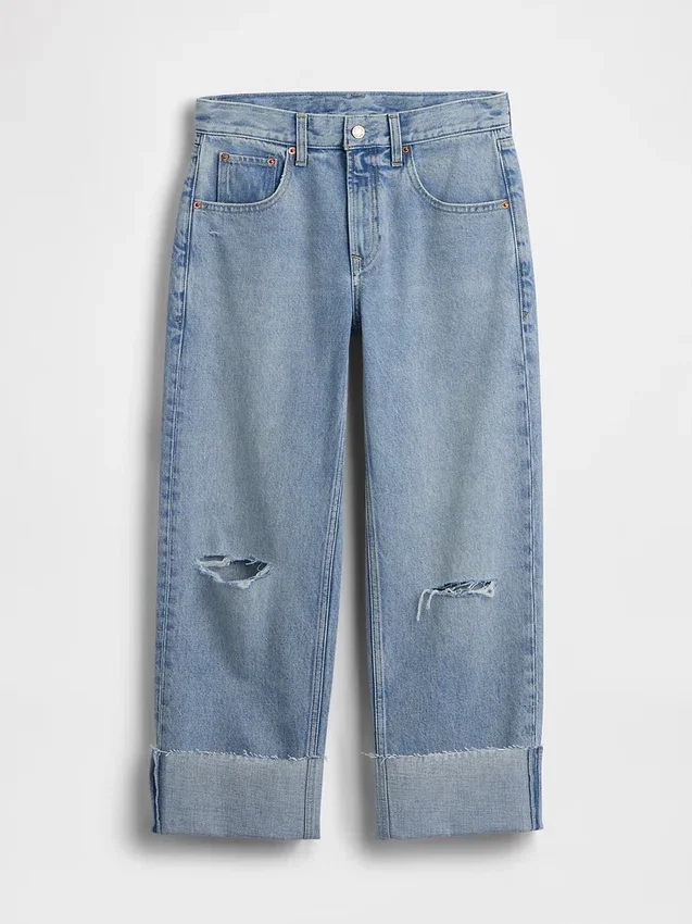 Lavt sittende, avslappet cropped-Jeans