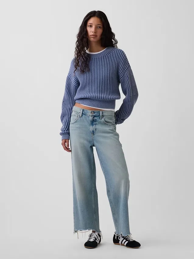 Lavt sittende, avslappet cropped-Jeans