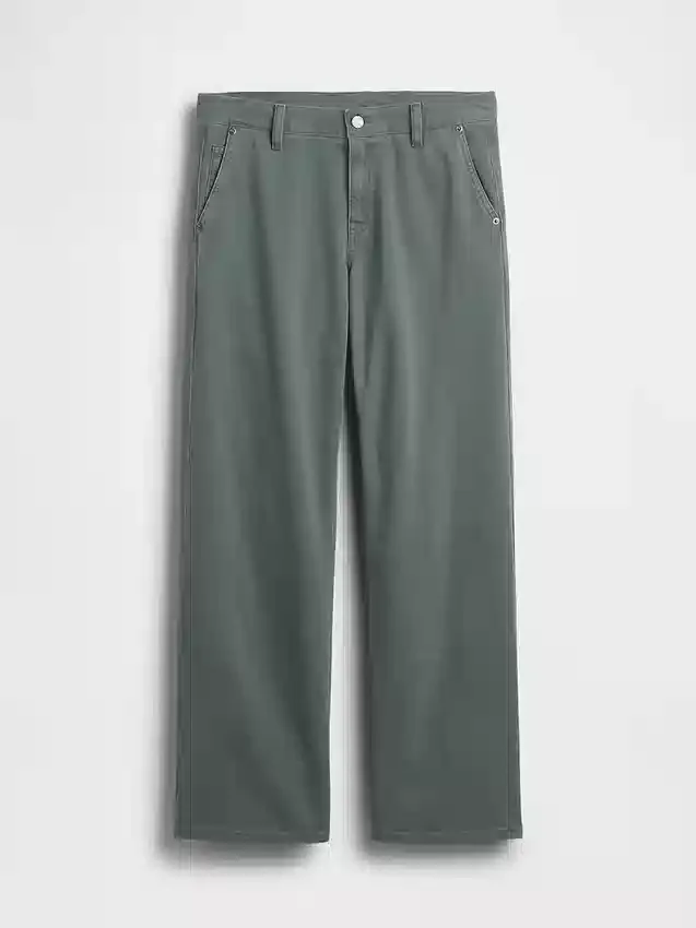 Lavt sittende, løse khakibukser i 90-tallsstil