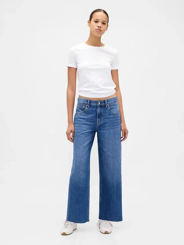 Lavt sittende, ultramyke, avslappede cropped-Jeans