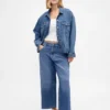 Lavt sittende, ultramyke, avslappede cropped-Jeans