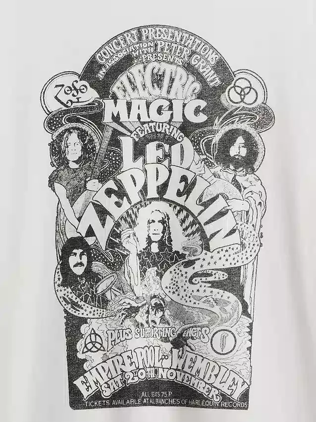 Led Zeppelin T-skjorte med grafisk trykk i avslappet passform