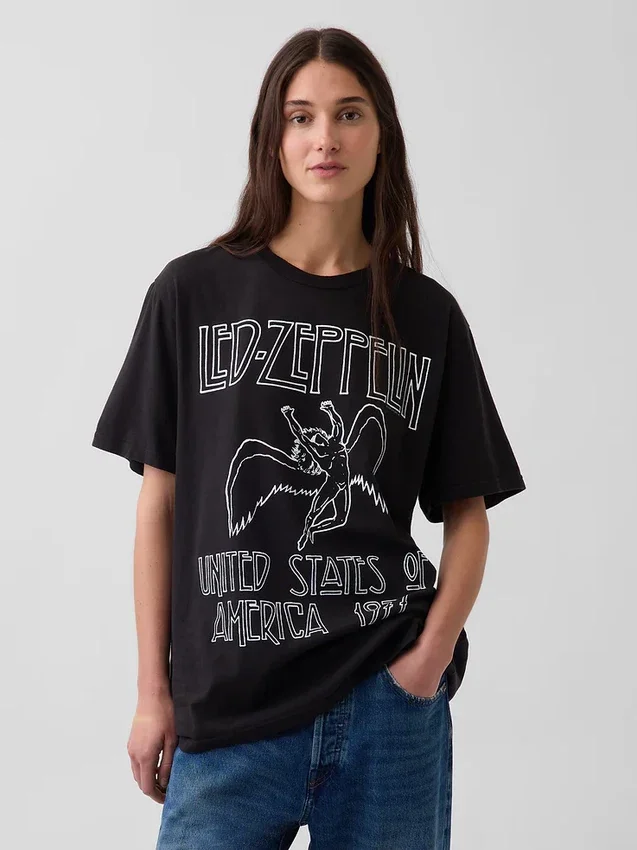 Led Zeppelin T-skjorte med grafisk trykk i avslappet passform