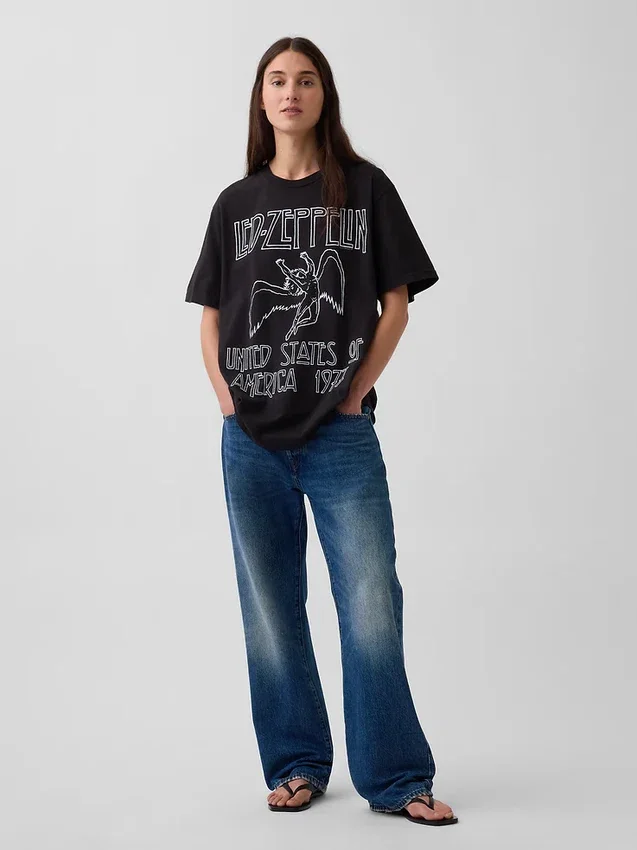 Led Zeppelin T-skjorte med grafisk trykk i avslappet passform