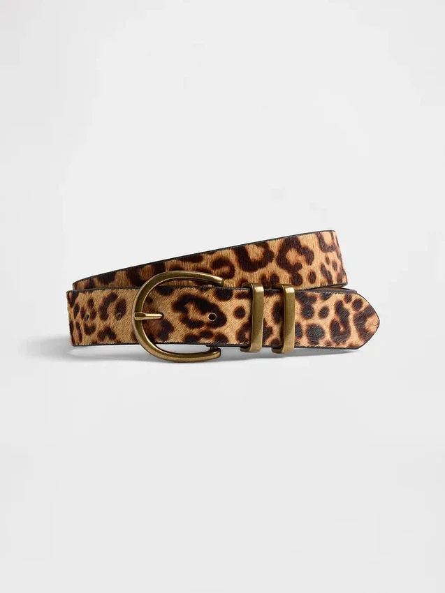 Leopardmønstret kalveskinnbelte