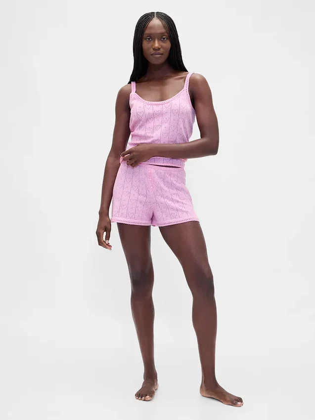 Lette CashSoft Pointelle-pyjamas-Shorts med hjerte-mønster