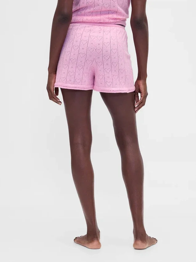 Lette CashSoft Pointelle-pyjamas-Shorts med hjerte-mønster